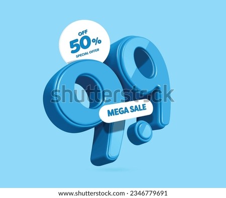 Number 9.9 in blue 3D floating in air looks like movement and there are promotion special offers, mega sale, 50% off, placed on front and top, vector 3d for promotion on the ninth day of ninth month Royalty-Free Stock Photo #2346779691