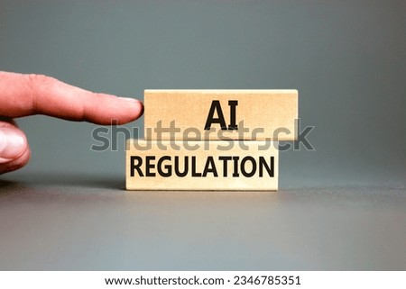 AI regulation symbol. Concept words AI artificial intelligence regulation on beautiful wooden block. Beautiful grey background. Business AI artificial intelligence regulation concept. Copy space