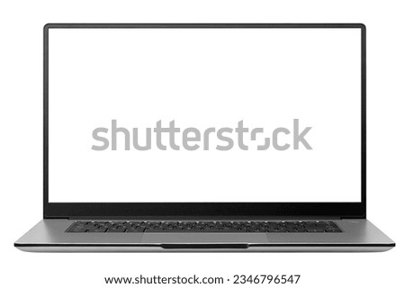 Laptop with blank screen, computer isolated on white background, clipping path, full depth of field Royalty-Free Stock Photo #2346796547