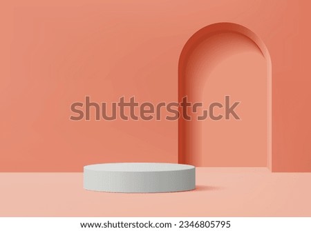 3d background products display podium scene with palm leaf geometric platform. background vector 3d render with podium. stand show cosmetic product. Stage showcase on pedestal display orange studio Royalty-Free Stock Photo #2346805795