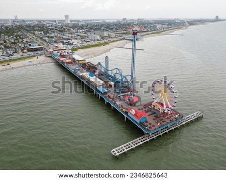 Aerial drone photo Galveston Island Historic Pleasure Pier Texas USA circa 2023 Royalty-Free Stock Photo #2346825643