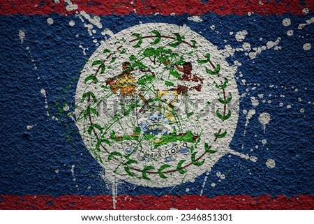 colorful painted big national flag of belize on a massive old cracked wall