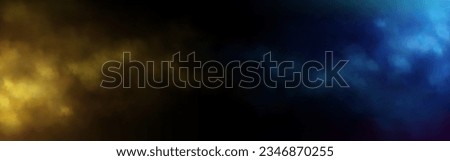 blue and yellow smoke on a black background. Isolated vector special effect. Fog or smoke of yellow and blue color is located on both sides of a wide black background.     