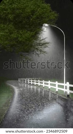 This is a picture of rain on a road. The lights can make the rain fall on the road. It's a very beautiful picture.