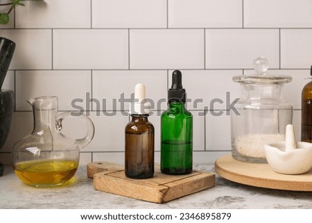 The aromatherapy bottle with oil for homeopathic medicine or herbal medicine. Royalty-Free Stock Photo #2346895879