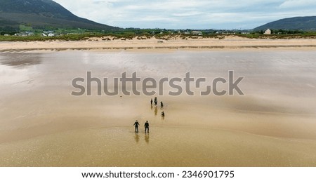 Aerial view of Beautiful Sandy Beach Tullagh Strand on the Atlantic Ocean in County Donegal Ireland