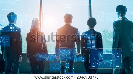 Group of businessperson walking advance in office and data analysis concept. Technology of business. ERP. Enterprise Resources Planning. Royalty-Free Stock Photo #2346938775