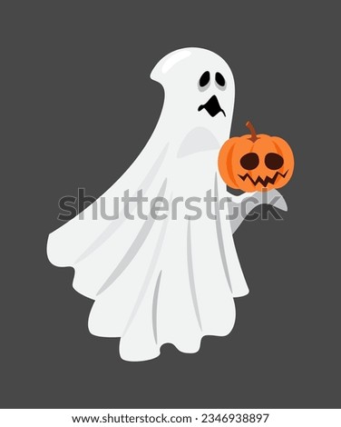 White cloth ghost . Halloween cartoon characters . Vector .