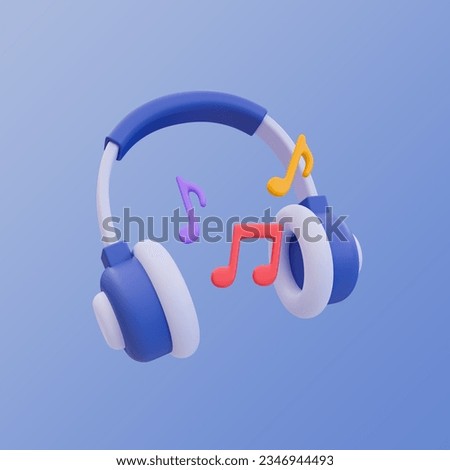 3d minimal music listening concept. wireless headphones with music notes. 3d illustration. clipping path included.