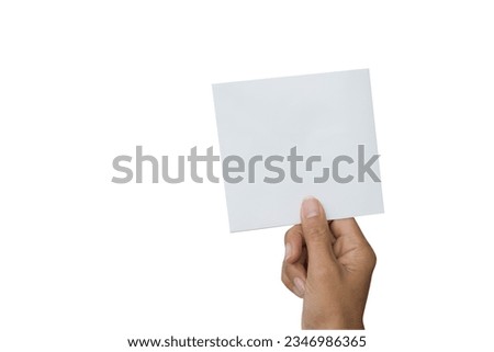 Note Paper Isolated on white background, hand Woman holding Blank Memo Post List Vintage Old Sheet Notebook Massage Letter Page Frame, Empty Notepad Card Tape Torn Ripped Business Space for Write Text