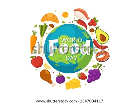 World Food Day Vector Illustration on 16 October with Various Foods, Fruit and Vegetable in Flat Cartoon Hand Drawn Background Templates Royalty-Free Stock Photo #2347004117
