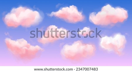 Fantasy pink cloud in sky pastel vector background. Abstract 3d candy fluffy texture with gradient. Fairy paradise realistic soft cloudy sunset landscape. Sweet dream illustration painting design