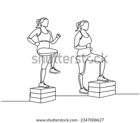 Step up exercise Line Drawing, Step up exercise one line art, Step up exercise, Continuous one line drawing, work out clip art,  workout fitness, Outline exercise clipart isolated on white background