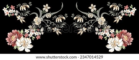 Digital Textile Design Motif Botanical Flower Black vintage baroque ornament, corner. Retro pattern antique style acanthus Floral Background Manual Illustration Textile Print