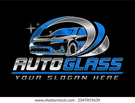 logo of Auto glass logo emblem, sticker badge design template, repair, replacement of broken auto glass. modern business logo isolated on dark black background Royalty-Free Stock Photo #2347019639