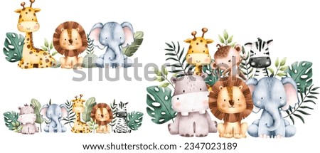 Watercolor jungle animals, safari animals clip art collection