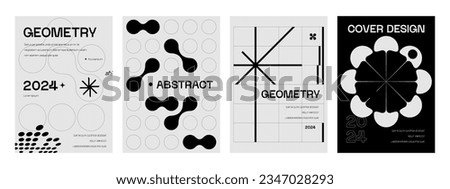 Posters with silhouette minimalistic basic figures, extraordinary graphic assets of geometrical shapes swiss style, Modern minimal monochrome print brutalist. Royalty-Free Stock Photo #2347028293