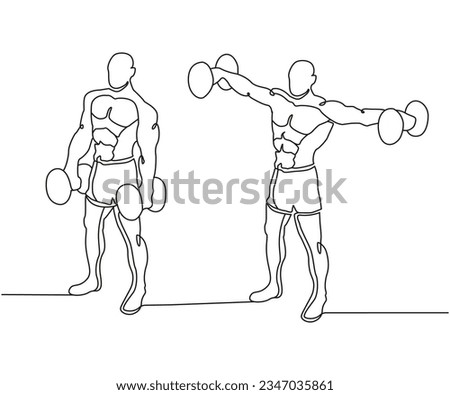 Dumbbell lateral side raise Line Drawing, Dumbbell lateral side raise one line art, Dumbbell Lateral Raise exercise, Shoulder Exercise, Dumbbell Lateral Raise clip art,  workout fitness, Weight Train