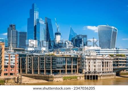 London City skyline view from Thames river, capital of United Kingdom