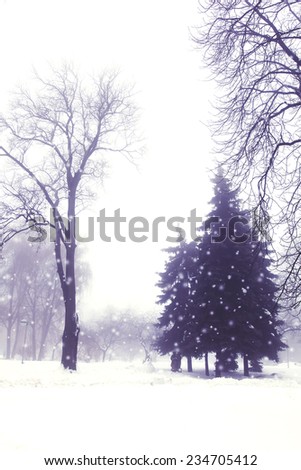 Winter landscape in retro style