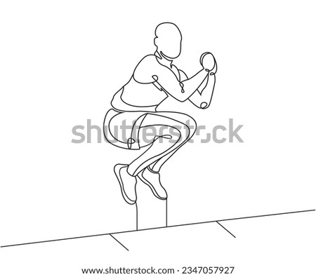 Knee To chest tuck jump exercise Line Drawing, Tuck Jump one line art, Knee To Chest Tuck Jump exercise, Continuous one line drawing, work out clip art,  workout fitness, standing long jumping posture