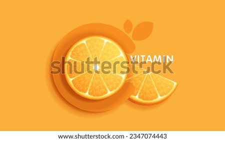 Orange fruits sliced top view on orange background. design for packaging presentation, advertising, cosmetic product display background. vitamin C nature. vector design. Royalty-Free Stock Photo #2347074443