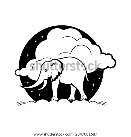 elephant in the dream, trendy graphic. Vector hand drawn illustration.