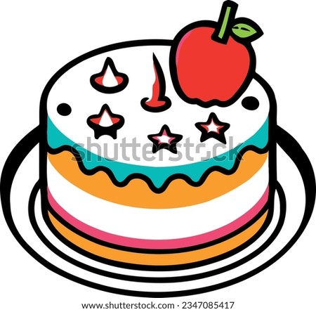Birthday, wedding, tart cake with candle in flat color vector design in white background