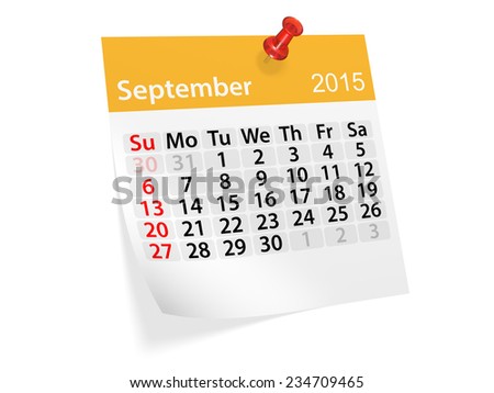 Monthly calendar for year 2015. September