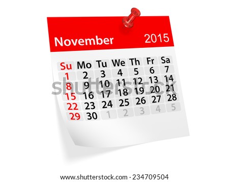 Monthly calendar for year 2015. November
