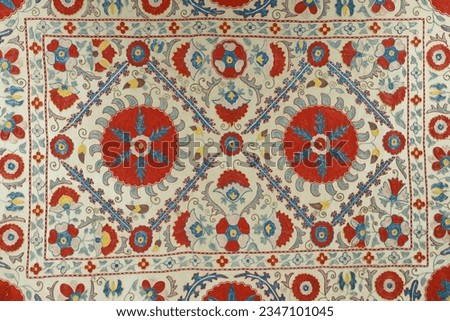 Detail of colorful carpet in oriental style, closeup of photo