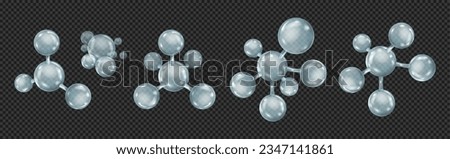 Molecule and atoms formula presentation, realistic illustration collection. Isolated glass structure of chemical substance, biology and science project protons connection presentation Royalty-Free Stock Photo #2347141861