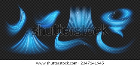 Cold air flow from conditioner isolated light effect with blue rays on black transparent background. Humidification and purification of air from polluting particles air conditioning trace Royalty-Free Stock Photo #2347141945