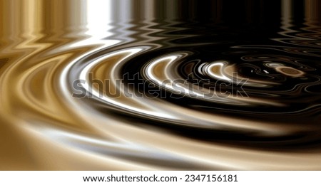 3D wallpaper of liquid ripples or silver shiny circular lines with a metallic reflection on the surface. Texture, effect and artistic pattern of movement in a chrome pool with glowing zen water