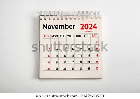 November 2024. Resolution, strategy, solution, goal, business and holidays. Date - month November 2024. Page of annual monthly calendar - November 2024