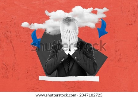 Picture sketch collage image of stressed depressed guy crying because money devaluation isolated red color background