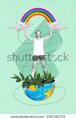 Collage artwork graphics picture of excited funky guy tacking care narute isolated green color background