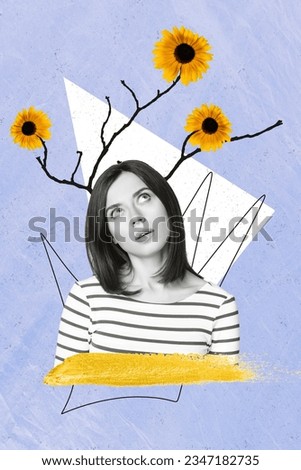 Collage artwork graphics picture of thoughtful lady tree branches growing head isolated painting background