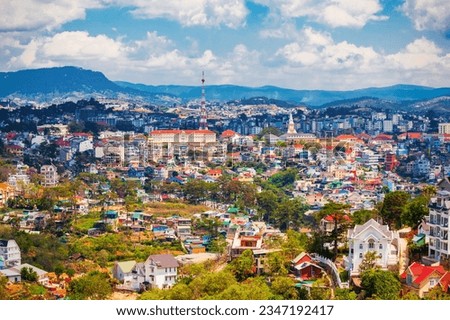 Dalat or Da Lat city aerial panoramic view in Vietnam Royalty-Free Stock Photo #2347192417