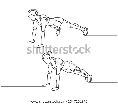 Plank Jack Line Drawing, Plank Jacks one line art, Plank Jack exercise, Continuous one line drawing, work out clip art,  workout fitness, Outline exercise clipart isolated on white background