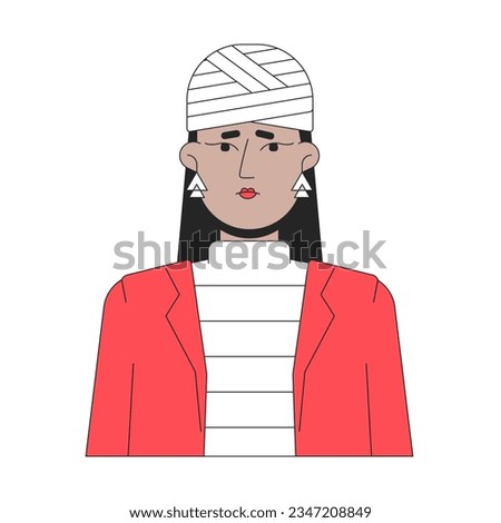 Head trauma in young woman flat line color vector character. Editable outline half body unhappy lady with headache on white. Healthcare simple cartoon spot illustration for web graphic design