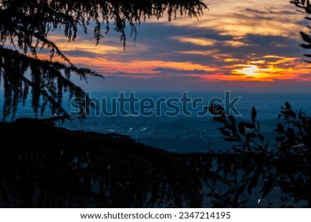 A magnificent sunset from the panoramic point of Castel San Vigilio over Bergano Città Alta