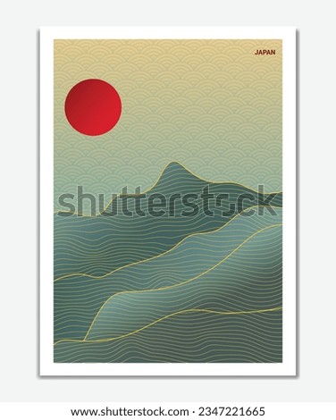abstract japanese landscape on light background with gradient line wave pattern vector. Abstract template with geometric pattern. Mountain layout design in oriental style. wall art premium design