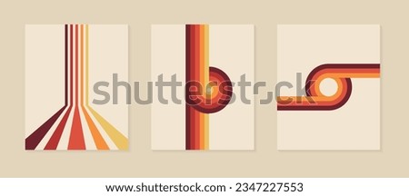Color Lines, Ribbon Loops 1970s Style Background Set. Sixties and seventies style graphic design. Abstract modern vertical background with copy space. Clip art. Vector illustration
