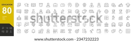 Education Line Editable Icons set. Vector illustration in modern thin line style of school icons: school subjects, supplies, science, and online learning. Isolated on white Royalty-Free Stock Photo #2347232223