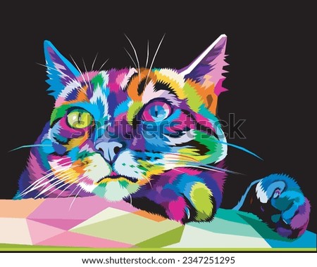 colorful cat isolated on black background. vector illustration.