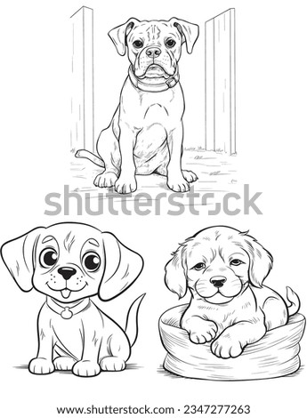 Dog Character Vector, Coloring Book Page with dogs, Coloring page outline of a cute Puppy, coloring page with Animal character