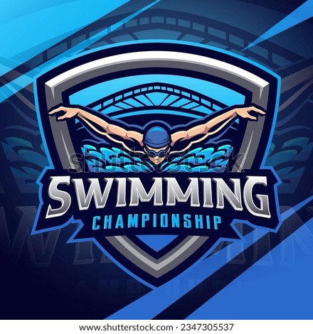 Swimming championship esport mascot logo design Royalty-Free Stock Photo #2347305537
