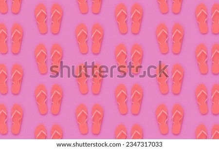 A set of summer slippers with a pink background