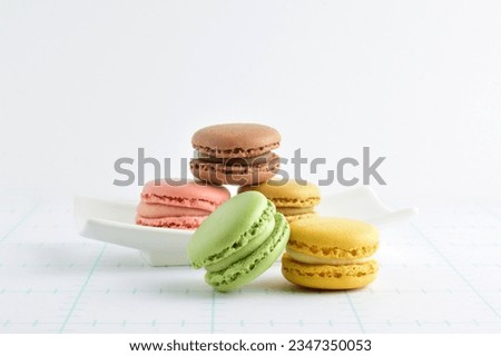 Close up. Typical French sweets, macarons, in different flavors. Royalty-Free Stock Photo #2347350053